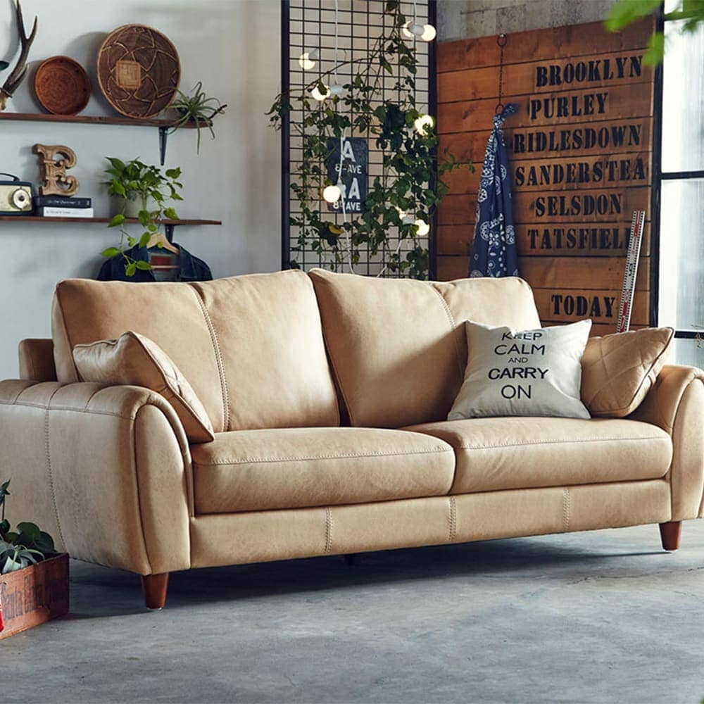 レザーテックス】 3人掛けソファ ヘンリー (『アニリン』 クラフト